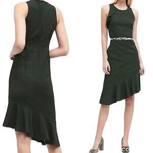 Banana‎ Republic Sleeveless Asymmetrical Flounce Dress Size 4 Green Quiet Luxury